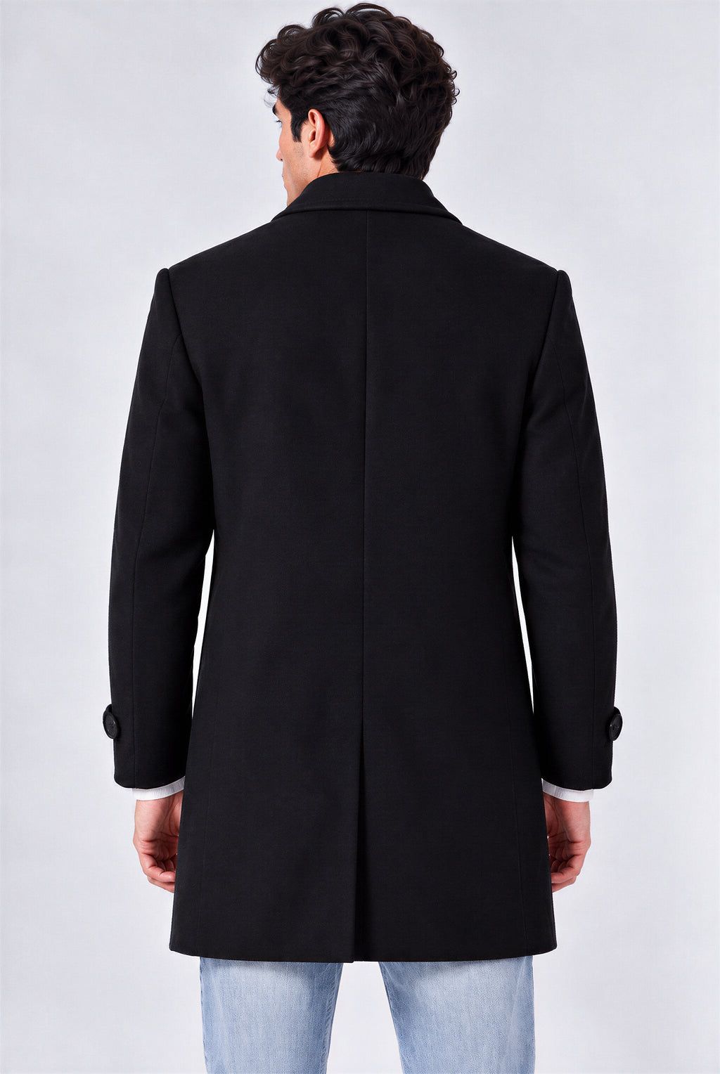 Men’s Solid Lapel Collar Long Sleeve Buttoned Coat