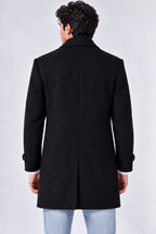 Men’s Solid Lapel Collar Long Sleeve Buttoned Coat