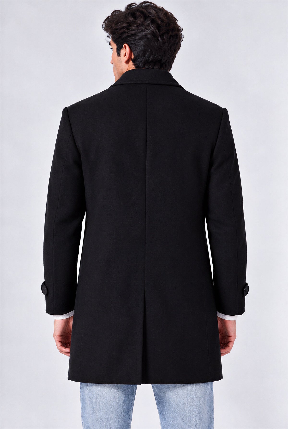 Men’s Solid Lapel Collar Long Sleeve Buttoned Coat