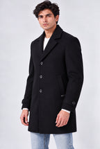 Men’s Solid Lapel Collar Long Sleeve Buttoned Coat