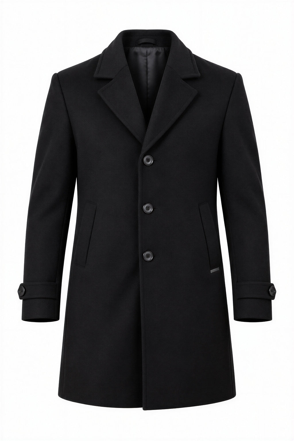 Men’s Solid Lapel Collar Long Sleeve Buttoned Coat