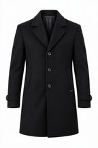 Men’s Solid Lapel Collar Long Sleeve Buttoned Coat