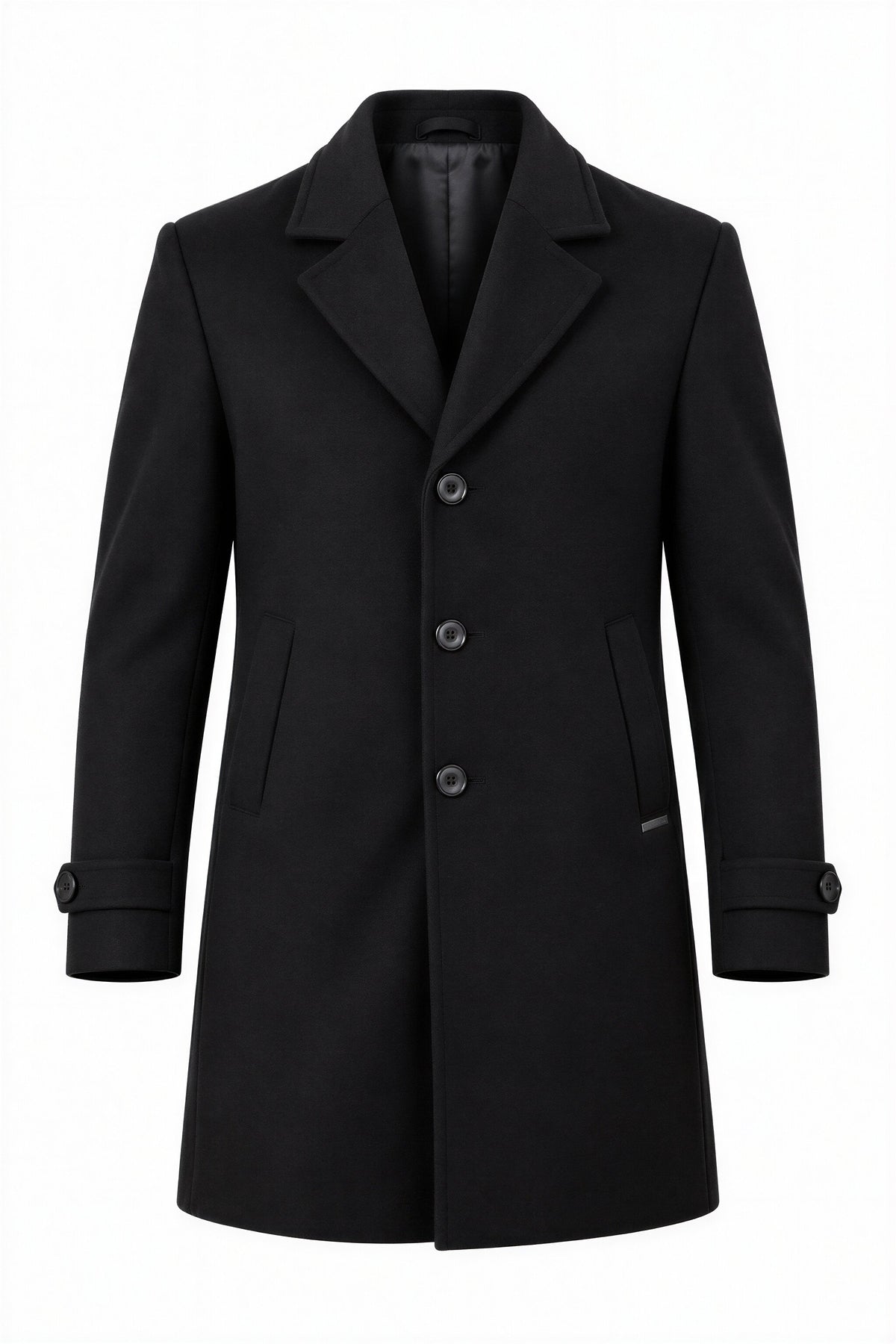 Men’s Solid Lapel Collar Long Sleeve Buttoned Coat