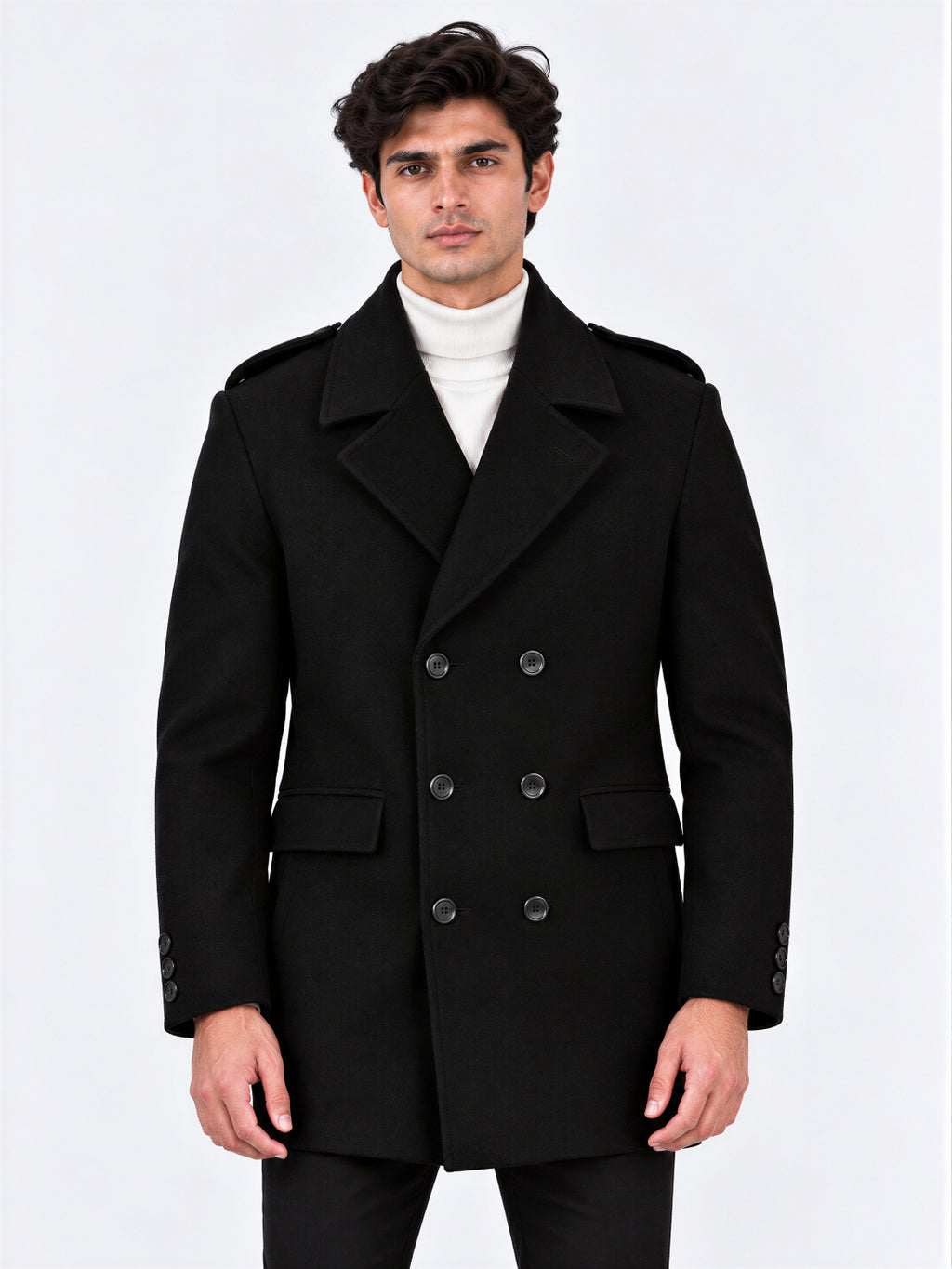 Black Double-Breasted Overcoat