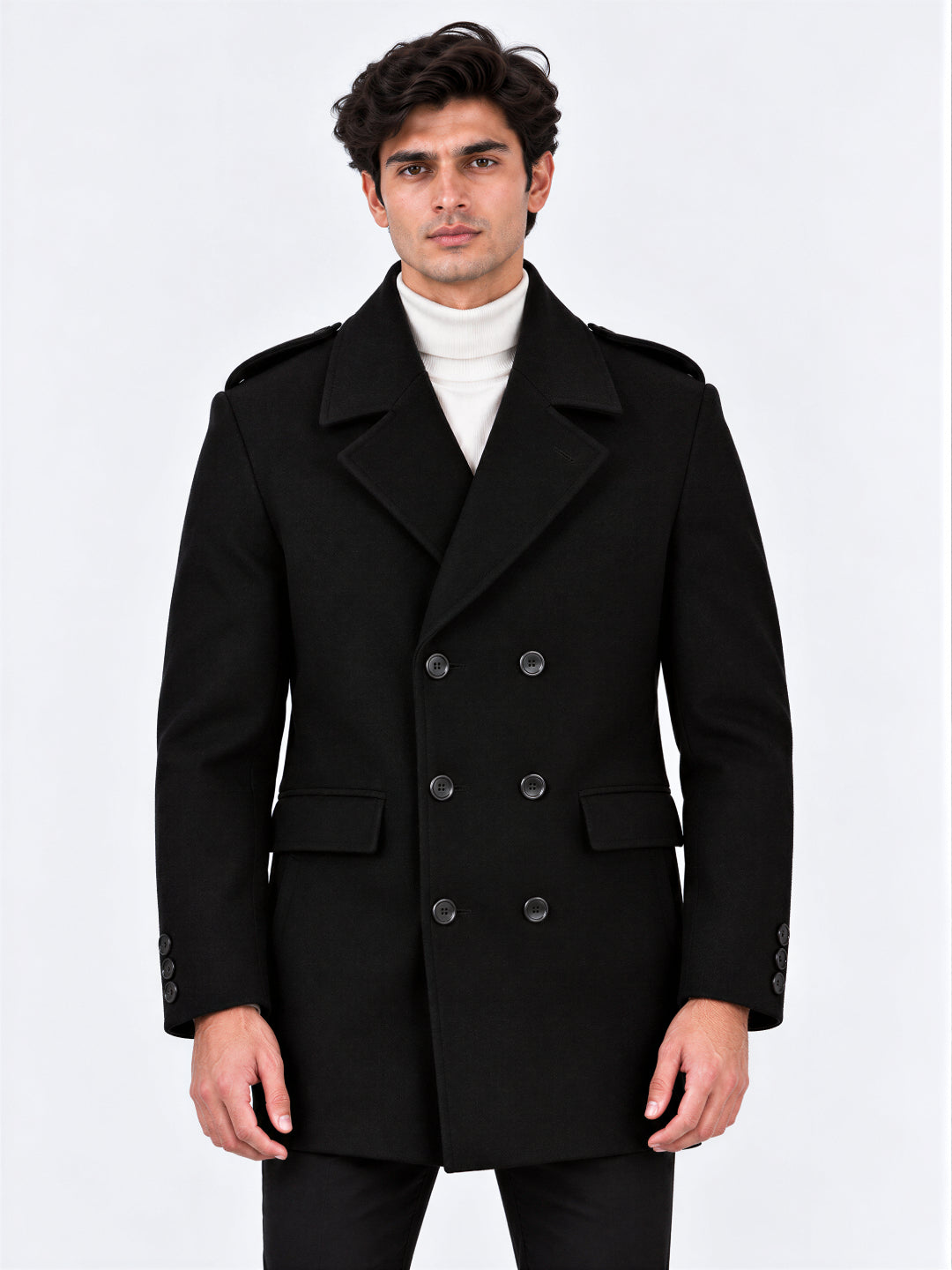 Black Double-Breasted Overcoat
