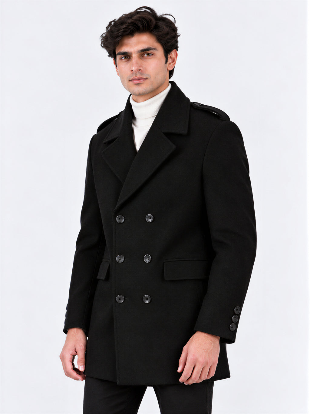 Black Double-Breasted Overcoat