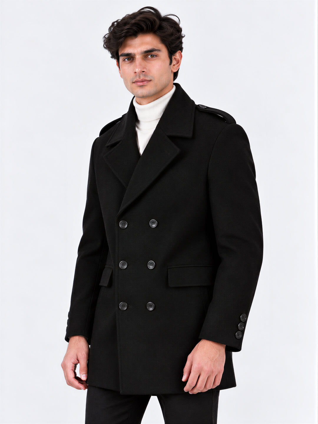 Black Double-Breasted Overcoat