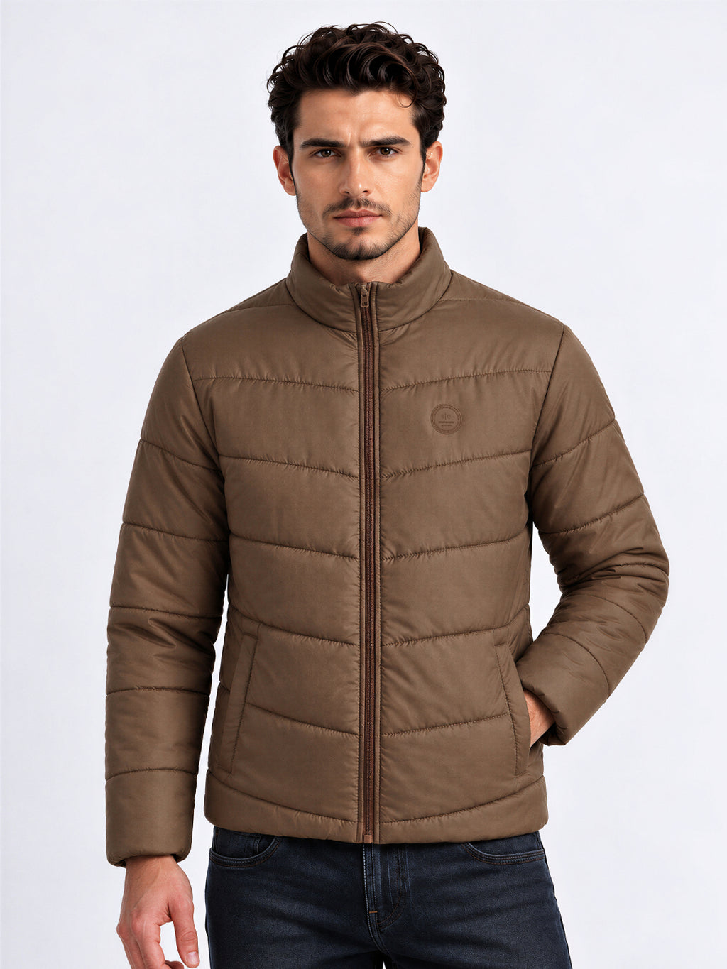 Men's Solid Stand Collar Regular Fit Jacket