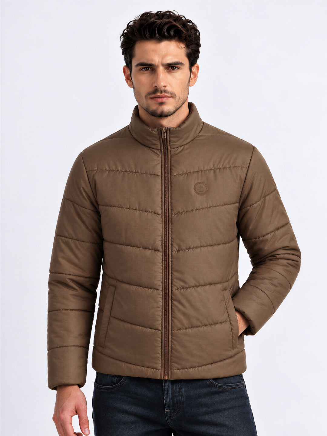 Men's Solid Stand Collar Regular Fit Jacket