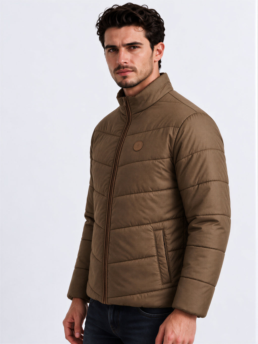 Men's Solid Stand Collar Regular Fit Jacket