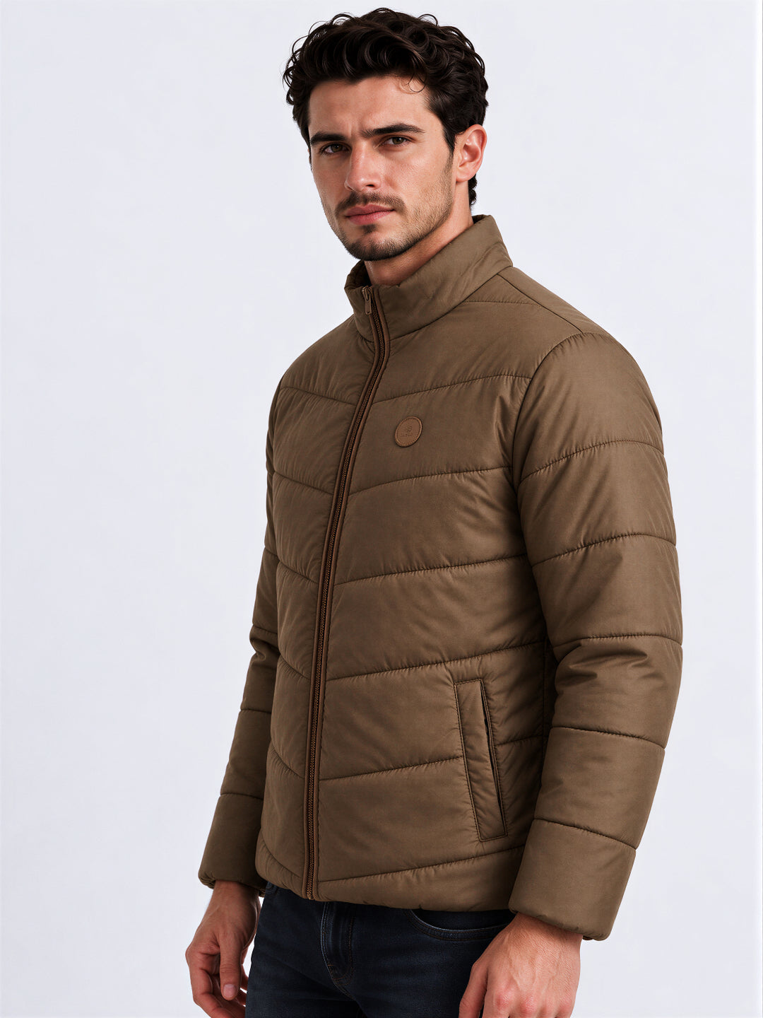 Men's Solid Stand Collar Regular Fit Jacket