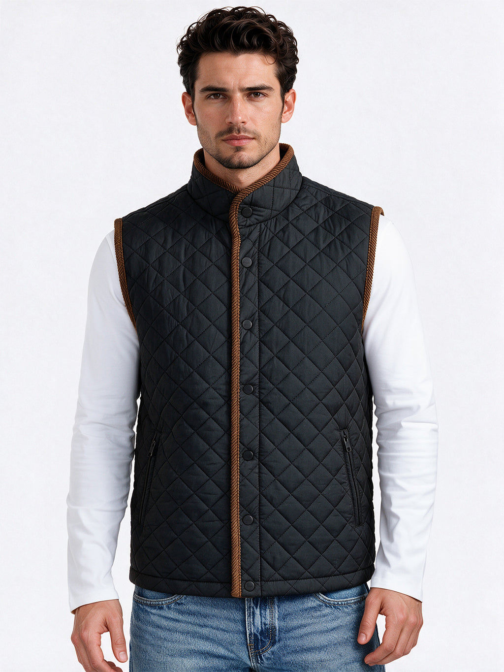 Men's Polyester Stand Collar Sleeveless Regular Fit Jacket