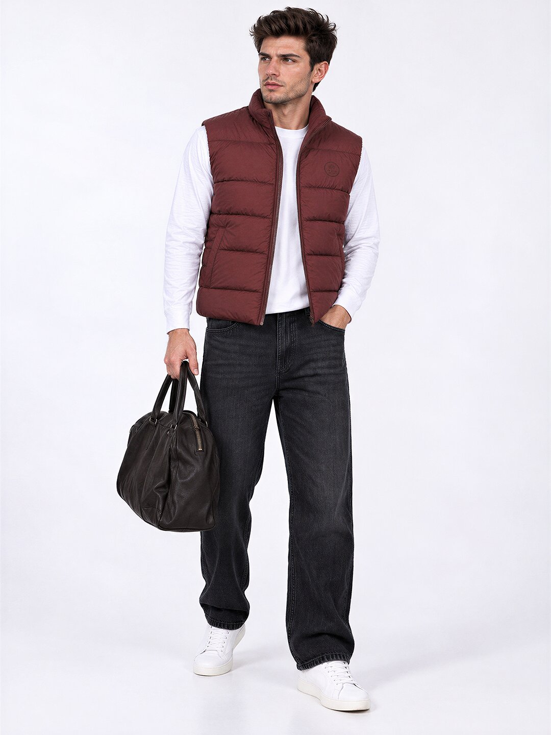 Men's Solid Stand Collar Sleeveless Regular Fit Jacket Main image