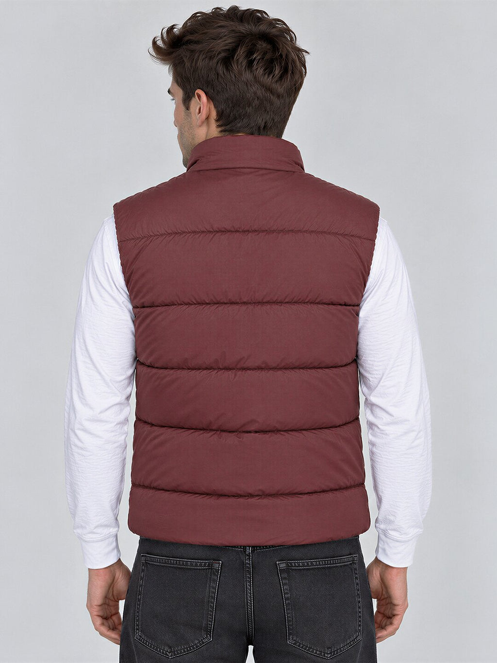Men's Solid Stand Collar Sleeveless Regular Fit Jacket