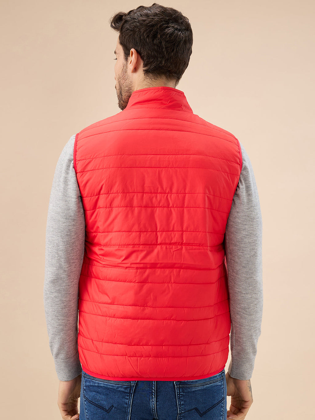 Men's Quilted Sleeveless Puffer Jacket with Side Patch Logo and Zipper Closure