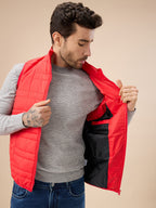 Men's Quilted Sleeveless Puffer Jacket with Side Patch Logo and Zipper Closure