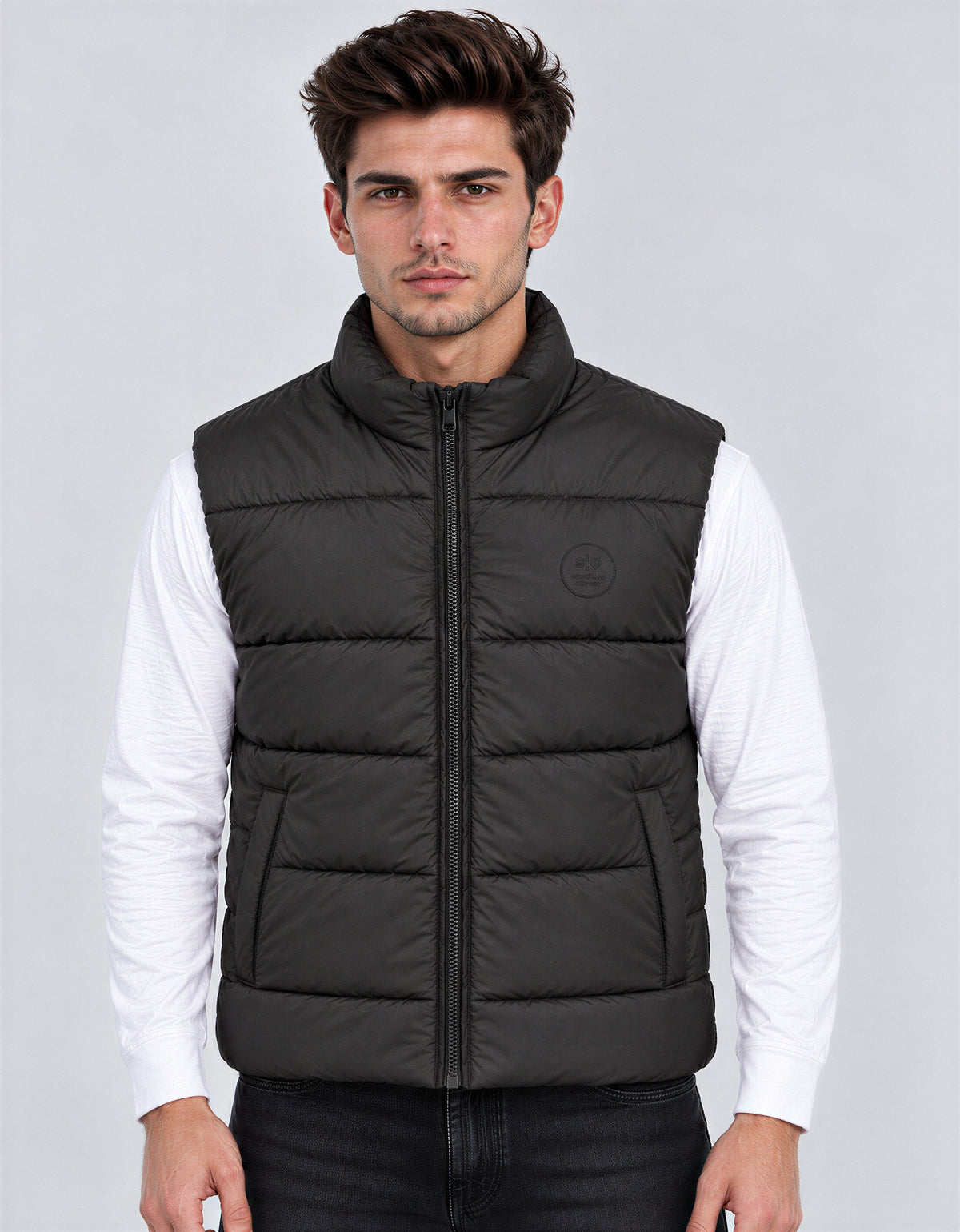 Men's Solid Stand Collar Sleeveless Regular Fit Jacket