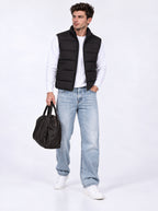 Men's Solid Stand Collar Sleeveless Regular Fit Jacket