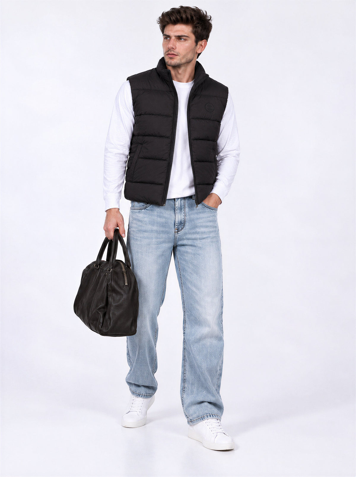Men's Solid Stand Collar Sleeveless Regular Fit Jacket