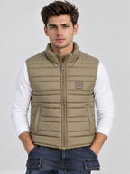 Men's Solid Stand Collar Sleeveless Regular Fit Jacket