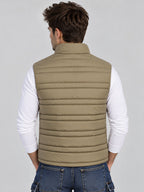 Men's Solid Stand Collar Sleeveless Regular Fit Jacket