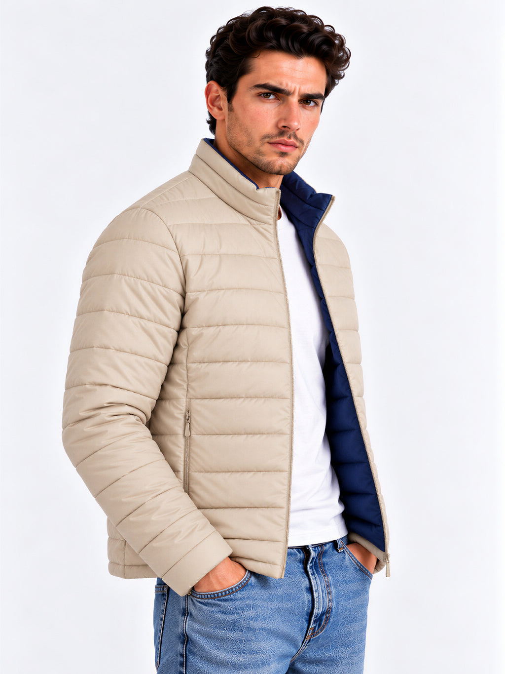 Navy Stone Reversible Puffer Jacket
