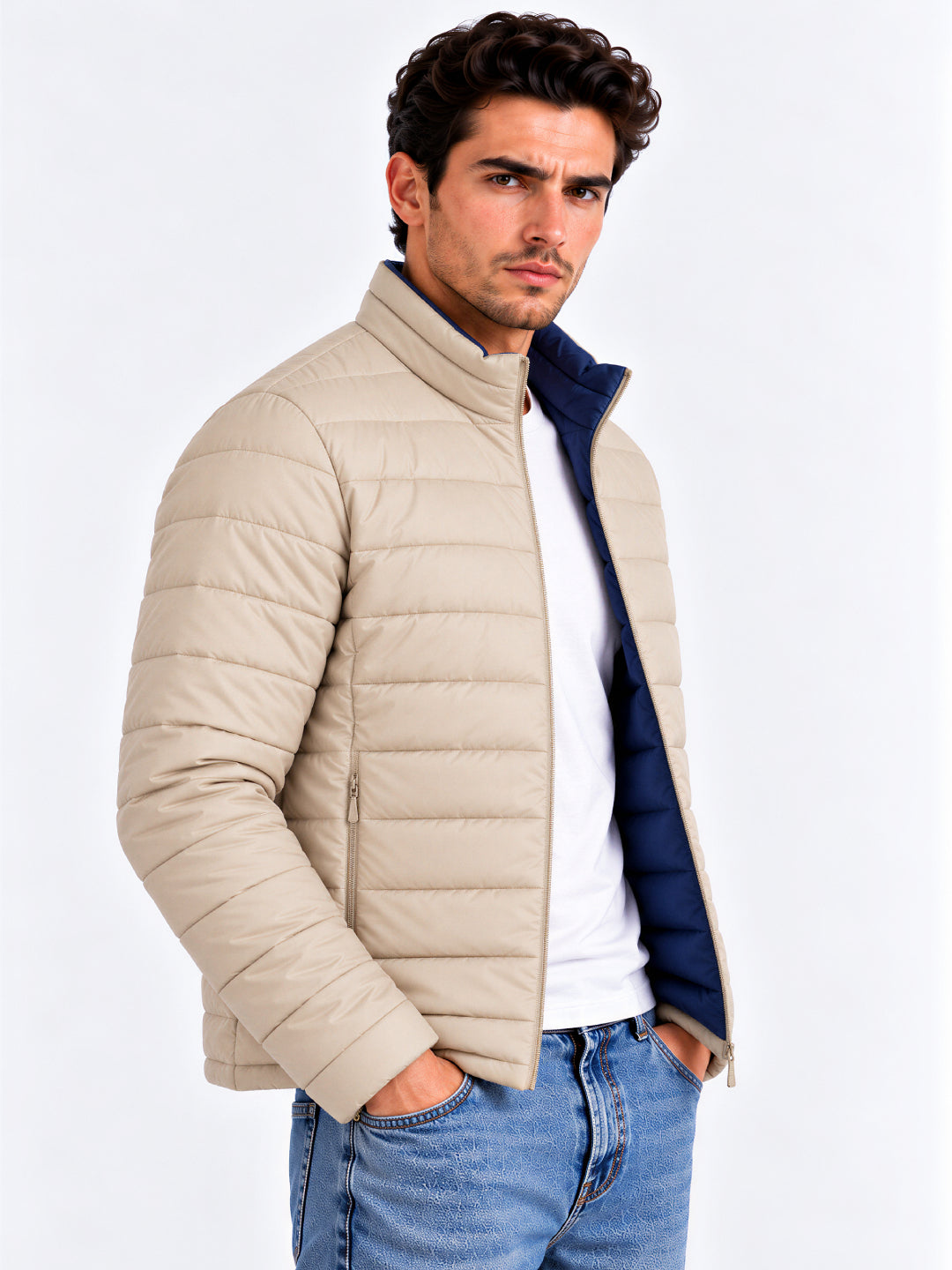 Navy Stone Reversible Puffer Jacket