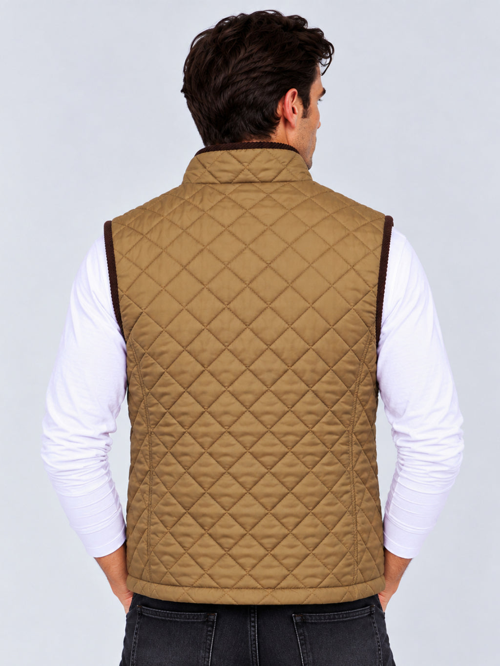 Men's Polyester Stand Collar Sleeveless Regular Fit Jacket