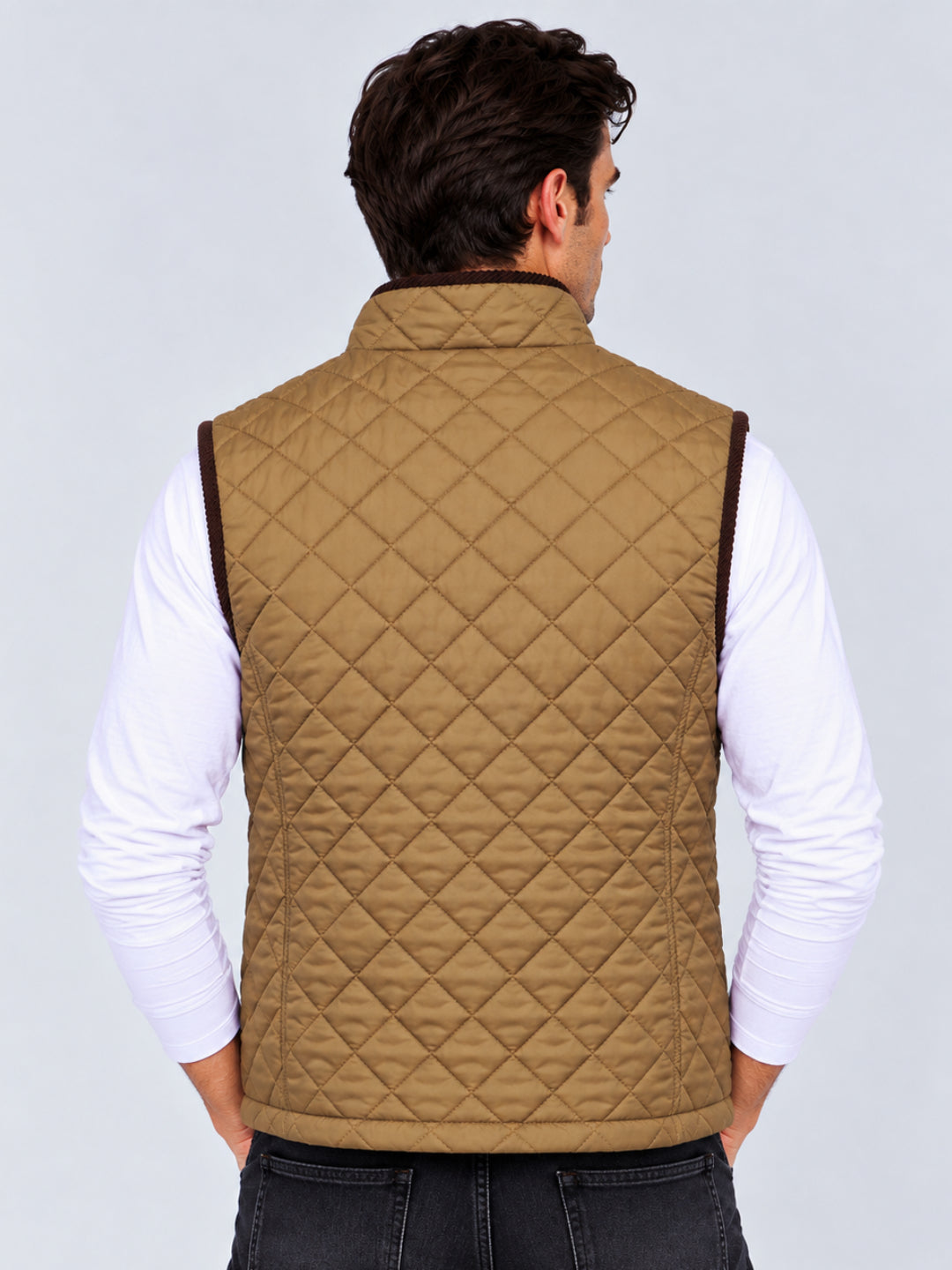 Men's Polyester Stand Collar Sleeveless Regular Fit Jacket