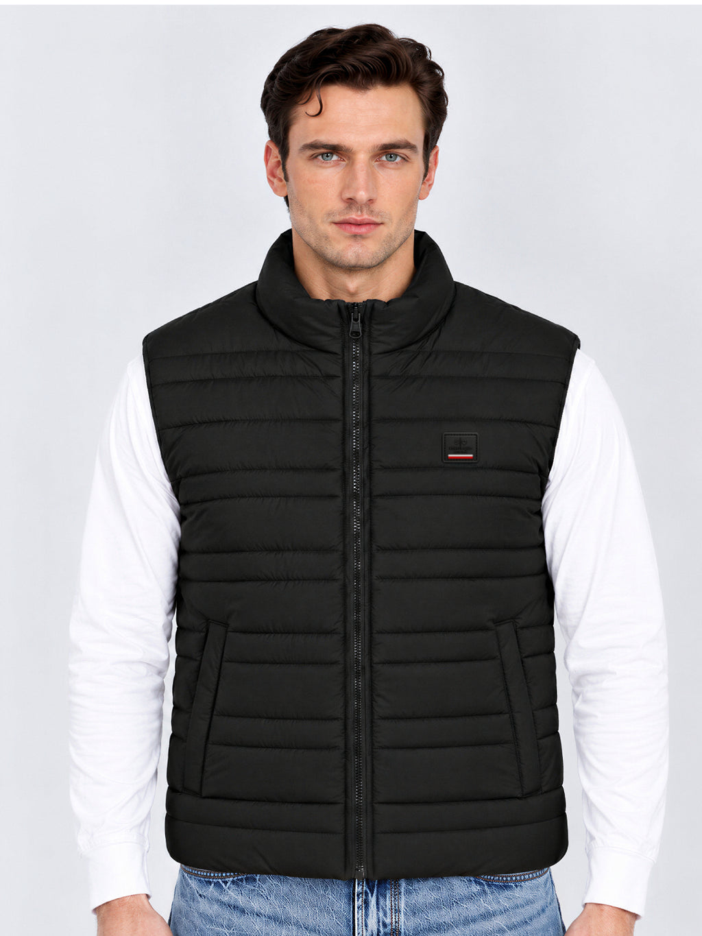 Regular Fit Solid Stand Collar Polyester Jacket