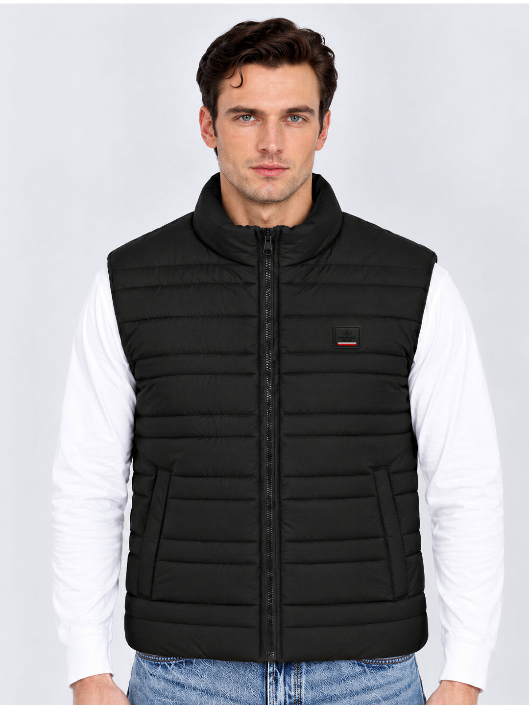 Regular Fit Solid Stand Collar Polyester Jacket