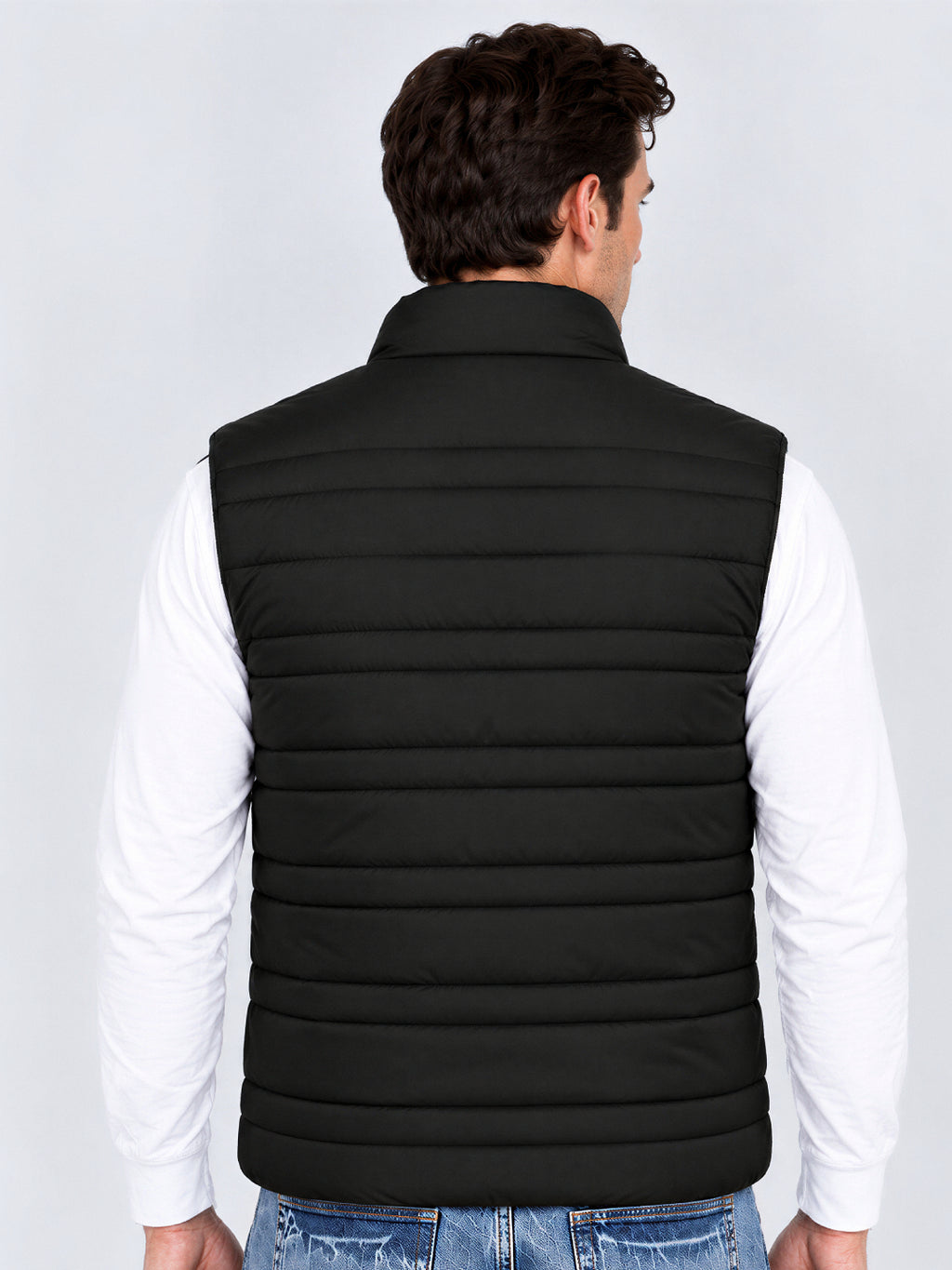 Regular Fit Solid Stand Collar Polyester Jacket