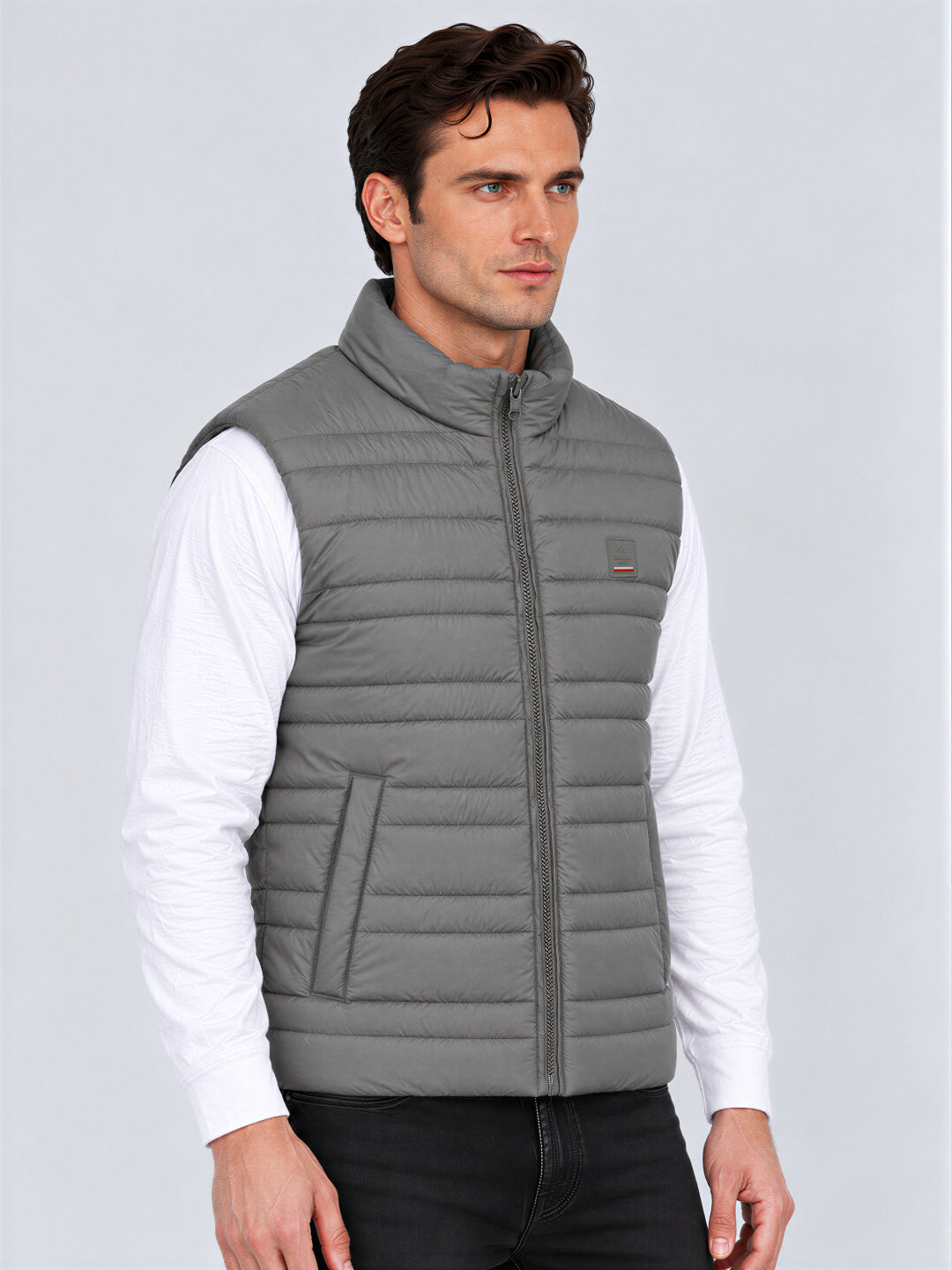 Regular Fit Solid Stand Collar Polyester Jacket