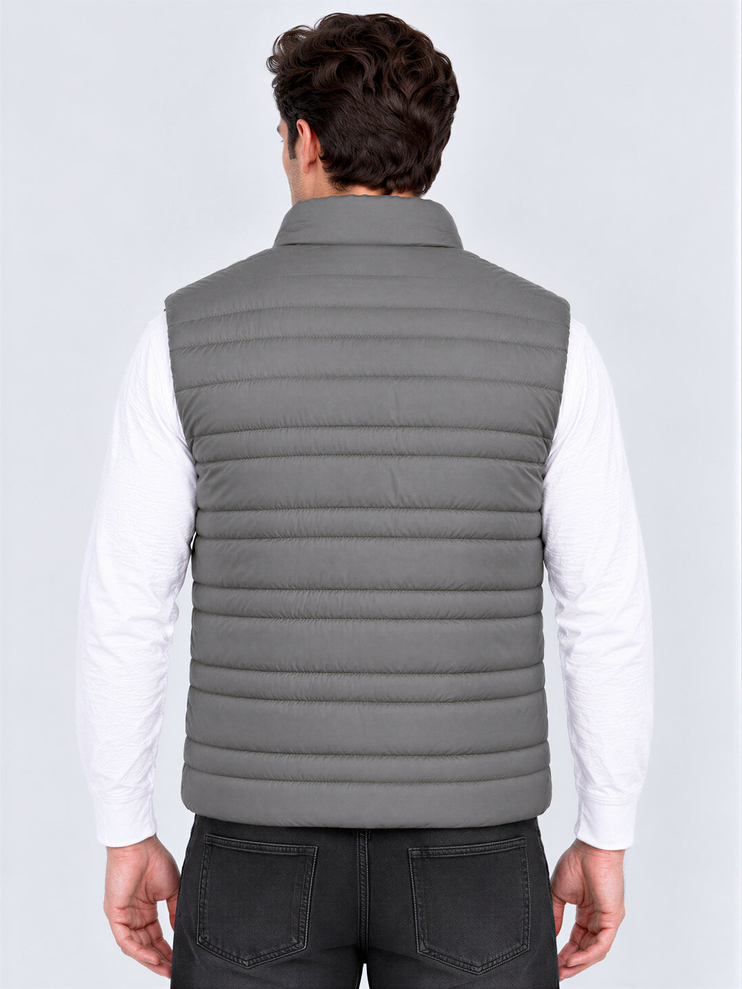 Regular Fit Solid Stand Collar Polyester Jacket