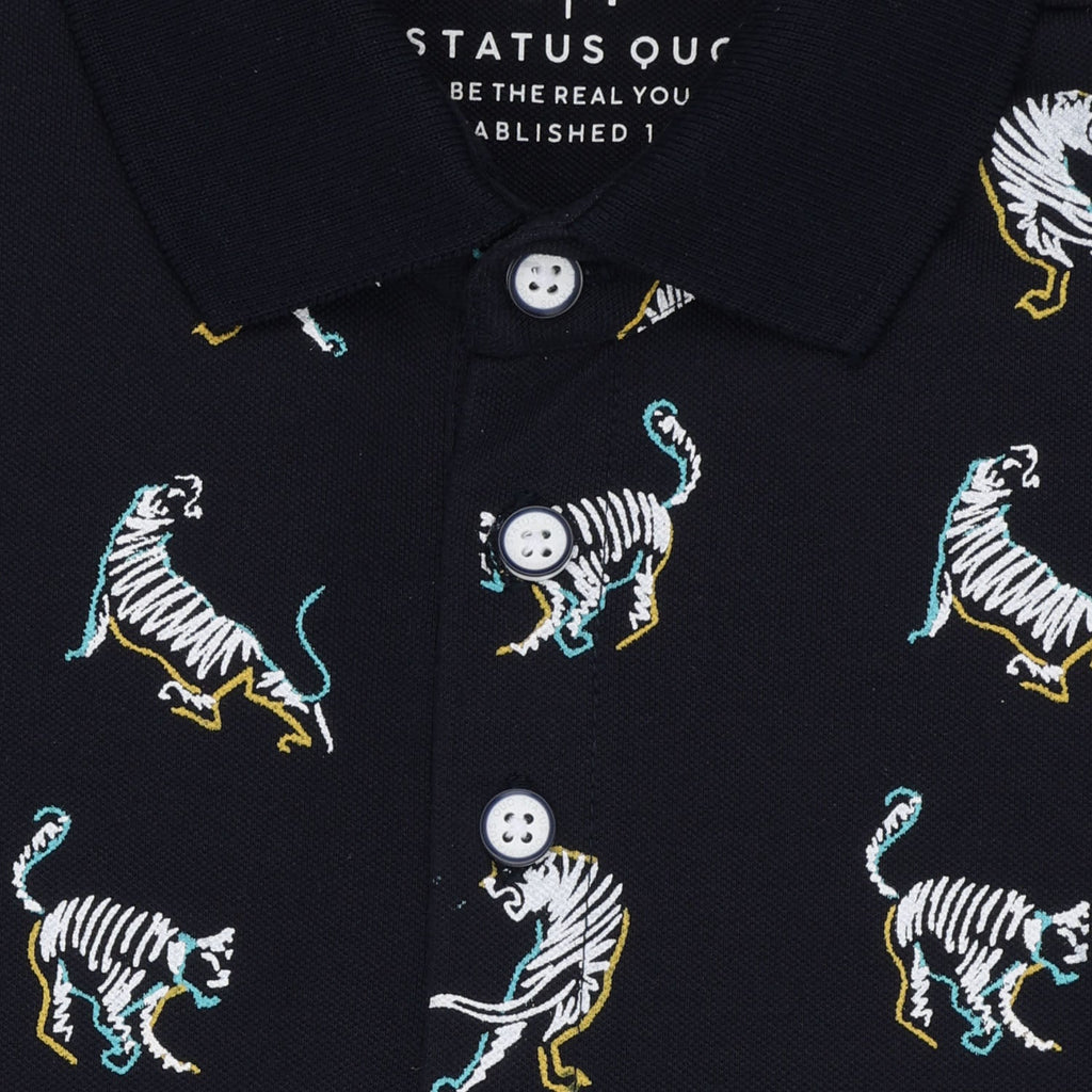 Boys All-Over Animal Printed Polo Collar Tshirt