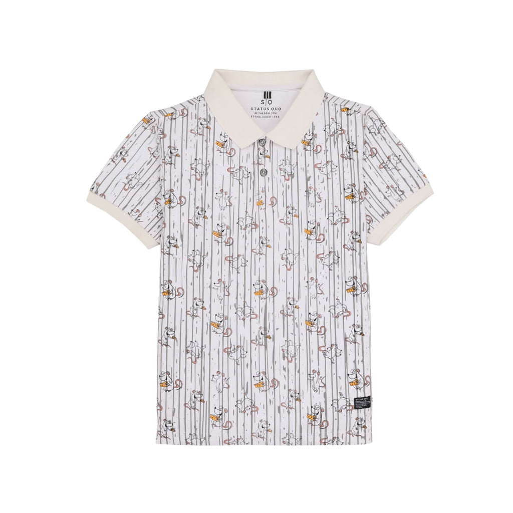 Status Quo Boys All-Over Abstract Printed Polo Collar Tshirt