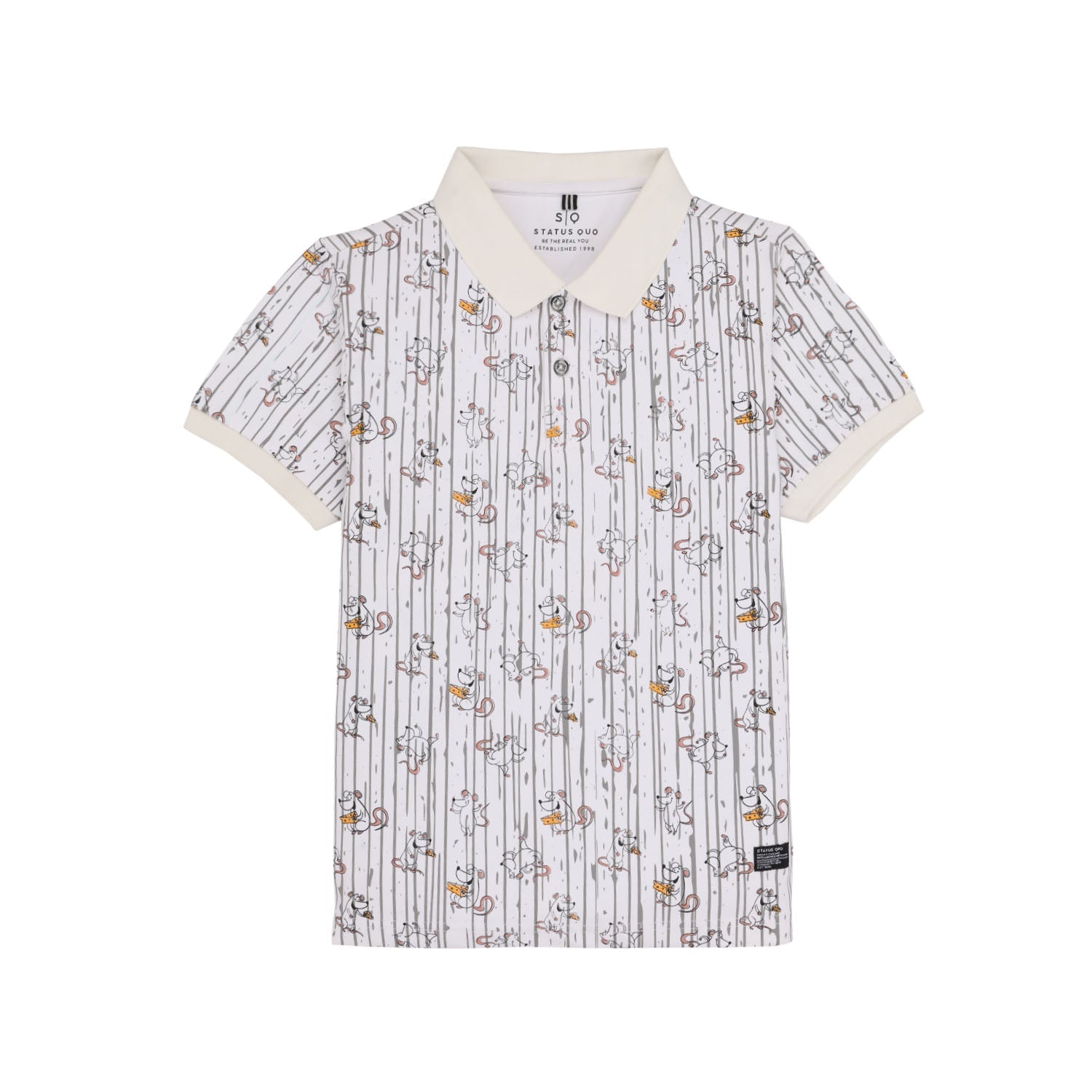 Status Quo Boys All-Over Abstract Printed Polo Collar Tshirt