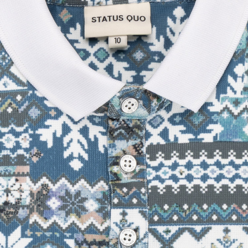 Status Quo Boys Geometric Print All-Over Half Sleeve Polo T-Shirt