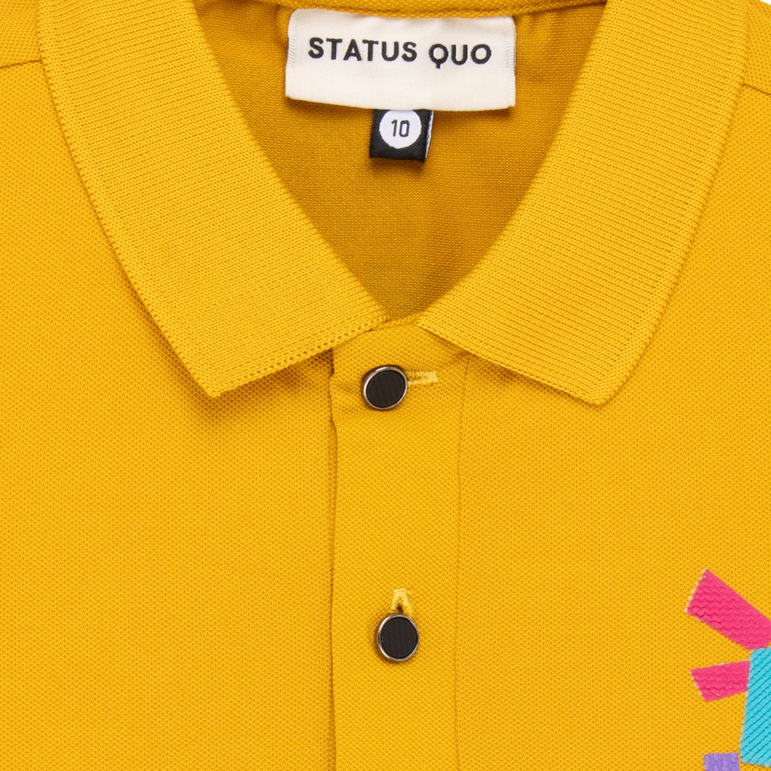 Status Quo Boys Polo Collar Half Sleeve T-Shirt With Front And Back Typography Print
