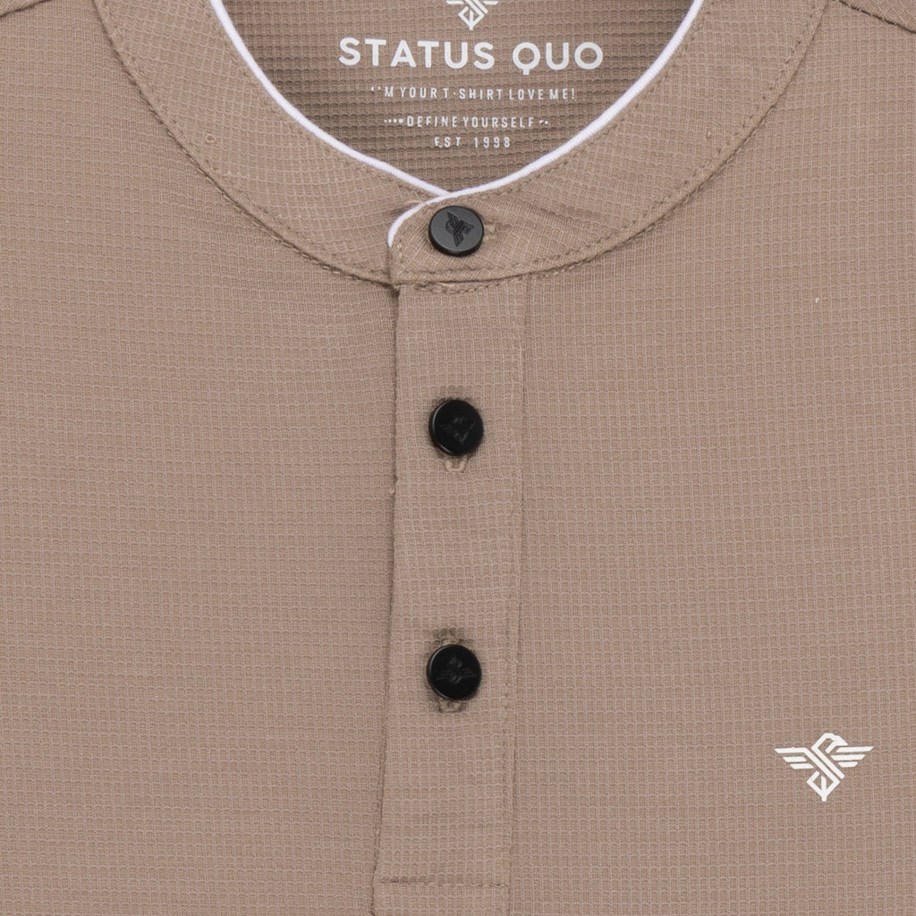 Status Quo Boys Solid Henley Neck Full Sleeves Regular Fit T-Shirt With Chest Brand Logo