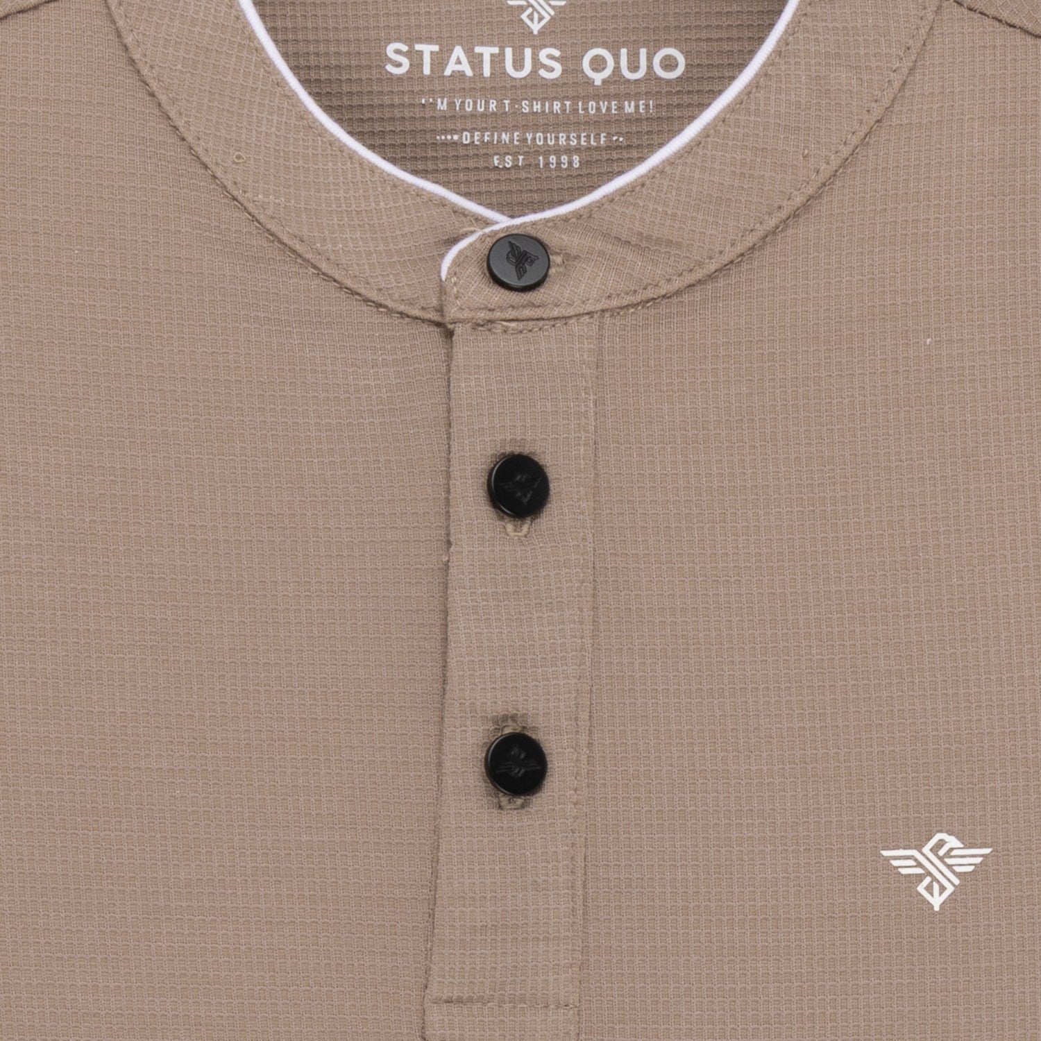 Status Quo Boys Solid Henley Neck Full Sleeves Regular Fit T-Shirt With Chest Brand Logo