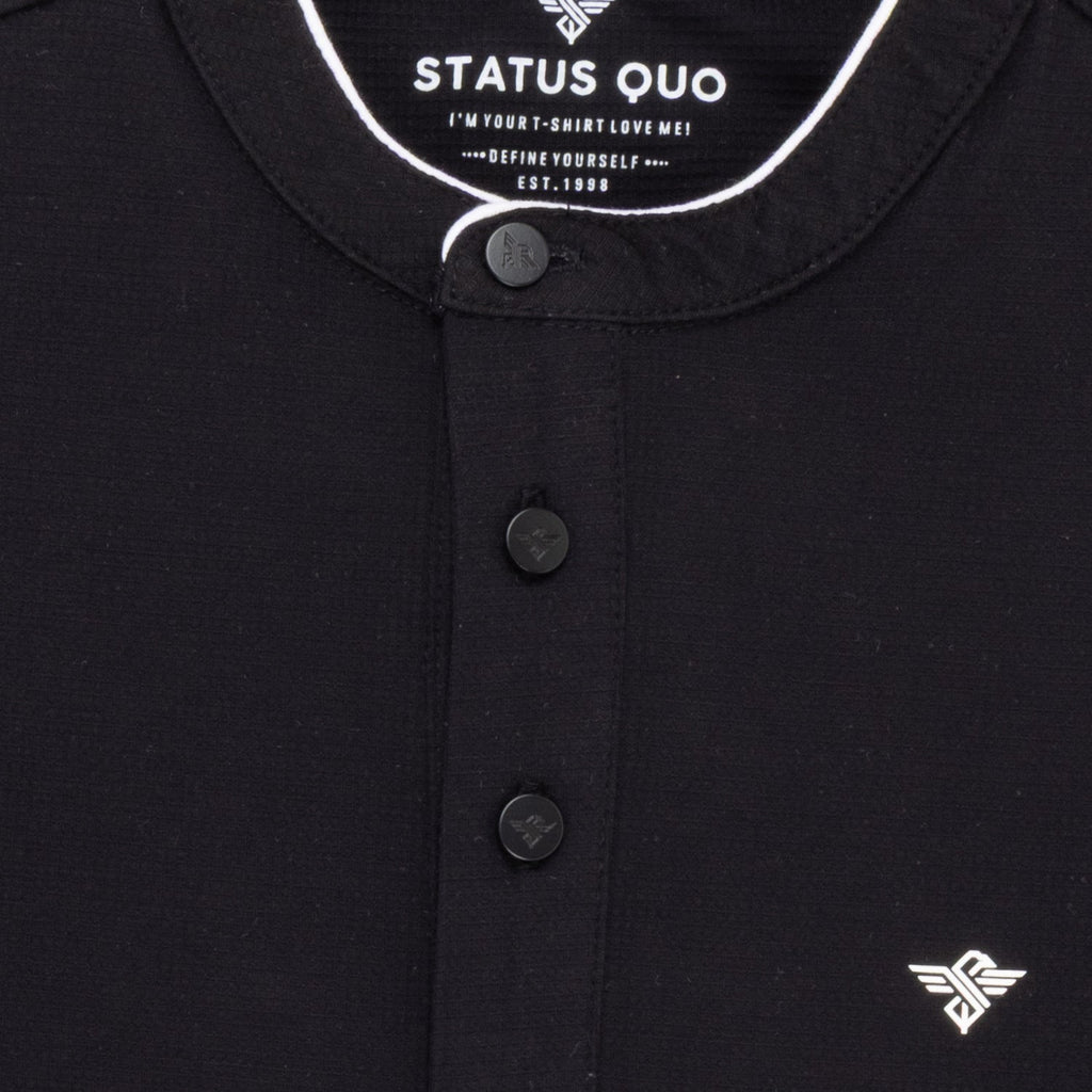 Status Quo Boys Solid Henley Neck Full Sleeves Regular Fit T-Shirt With Chest Brand Logo