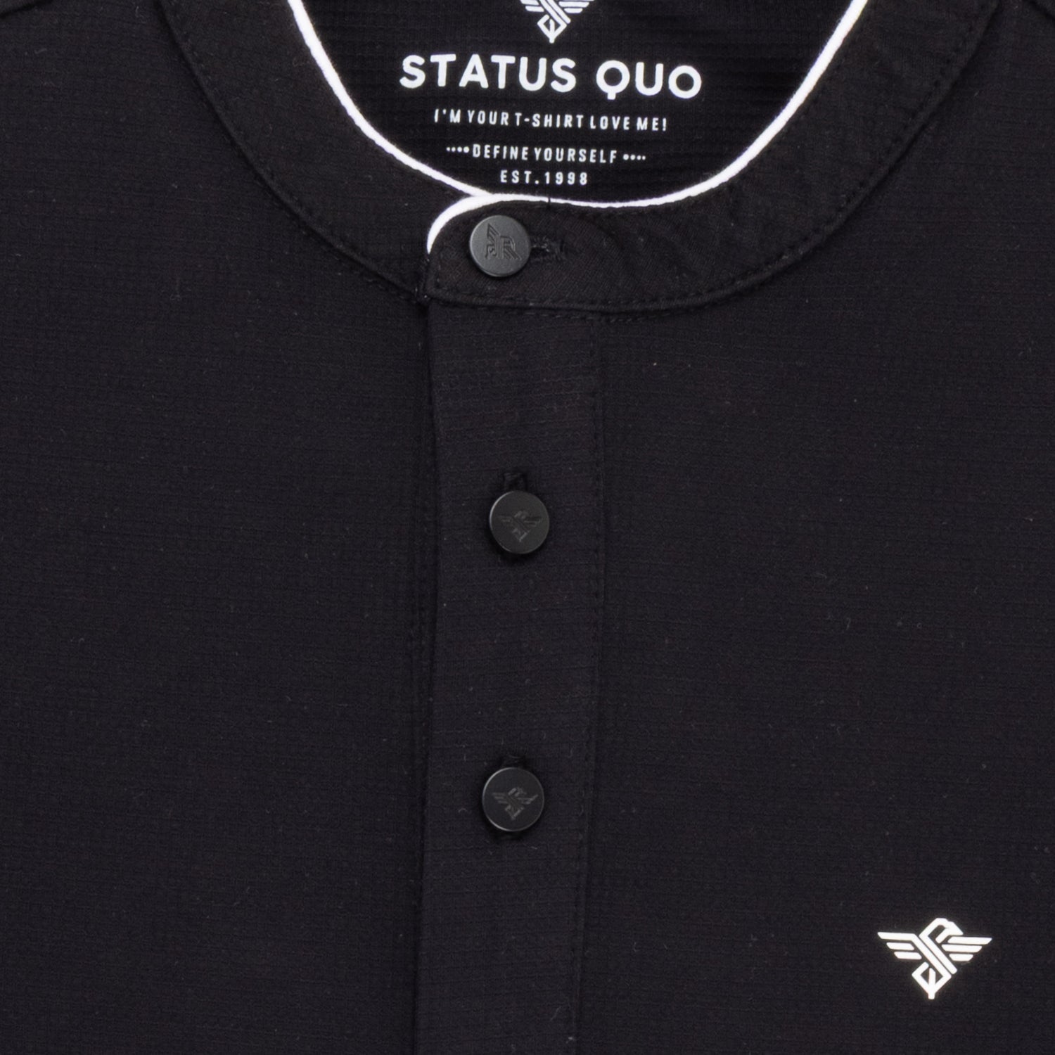 Status Quo Boys Solid Henley Neck Full Sleeves Regular Fit T-Shirt With Chest Brand Logo