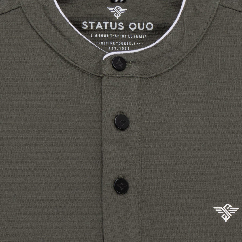 Status Quo Boys Solid Henley Neck Full Sleeves Regular Fit T-Shirt With Chest Brand Logo