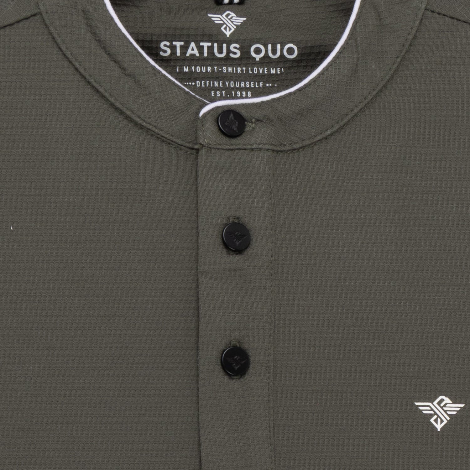 Status Quo Boys Solid Henley Neck Full Sleeves Regular Fit T-Shirt With Chest Brand Logo