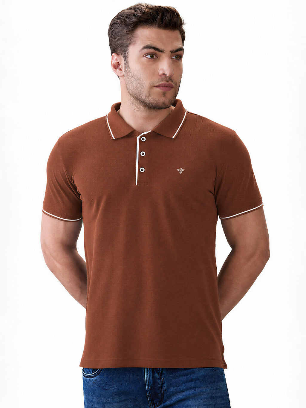Solid Brand Logo Regular Fit Polo T-shirt