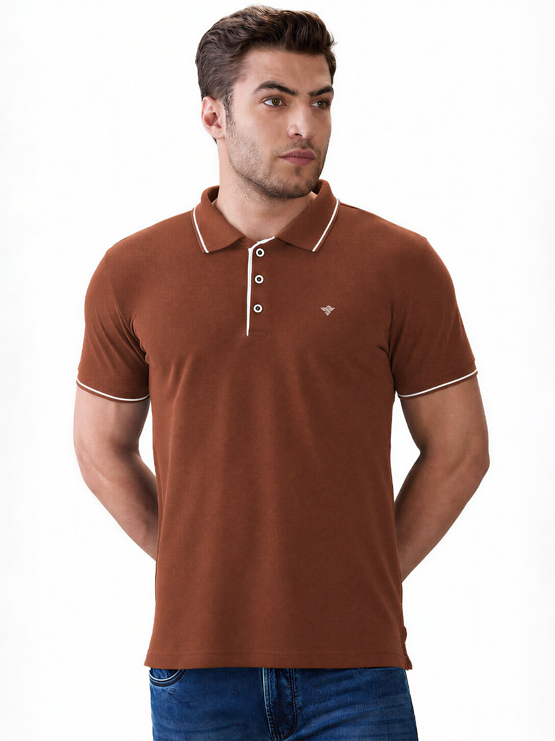 Solid Brand Logo Regular Fit Polo T-shirt