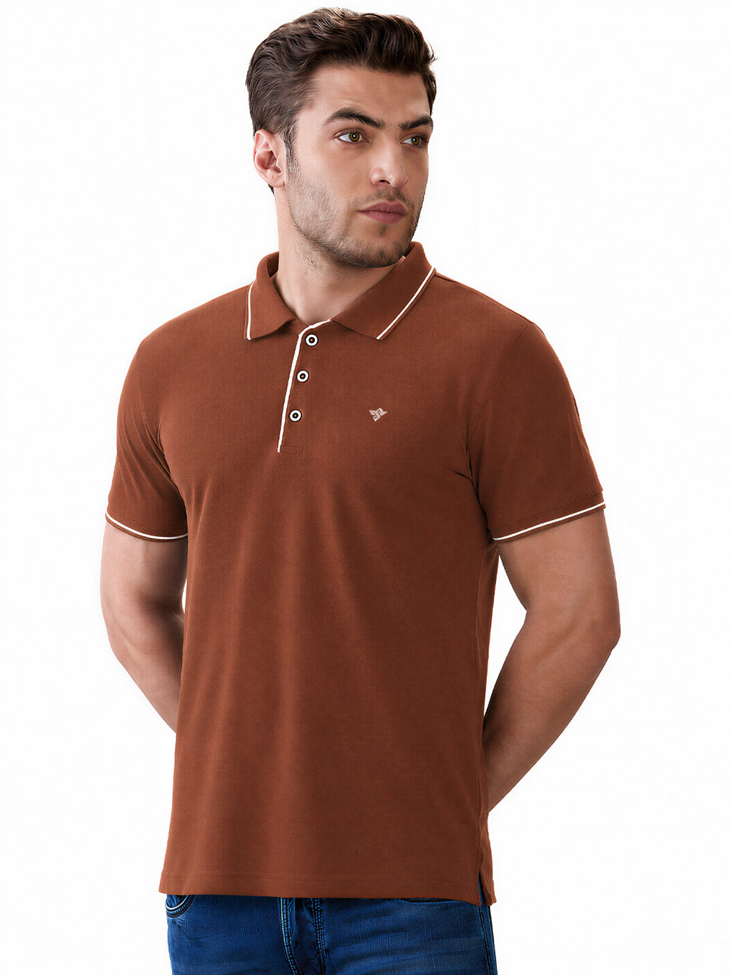 Solid Brand Logo Regular Fit Polo T-shirt