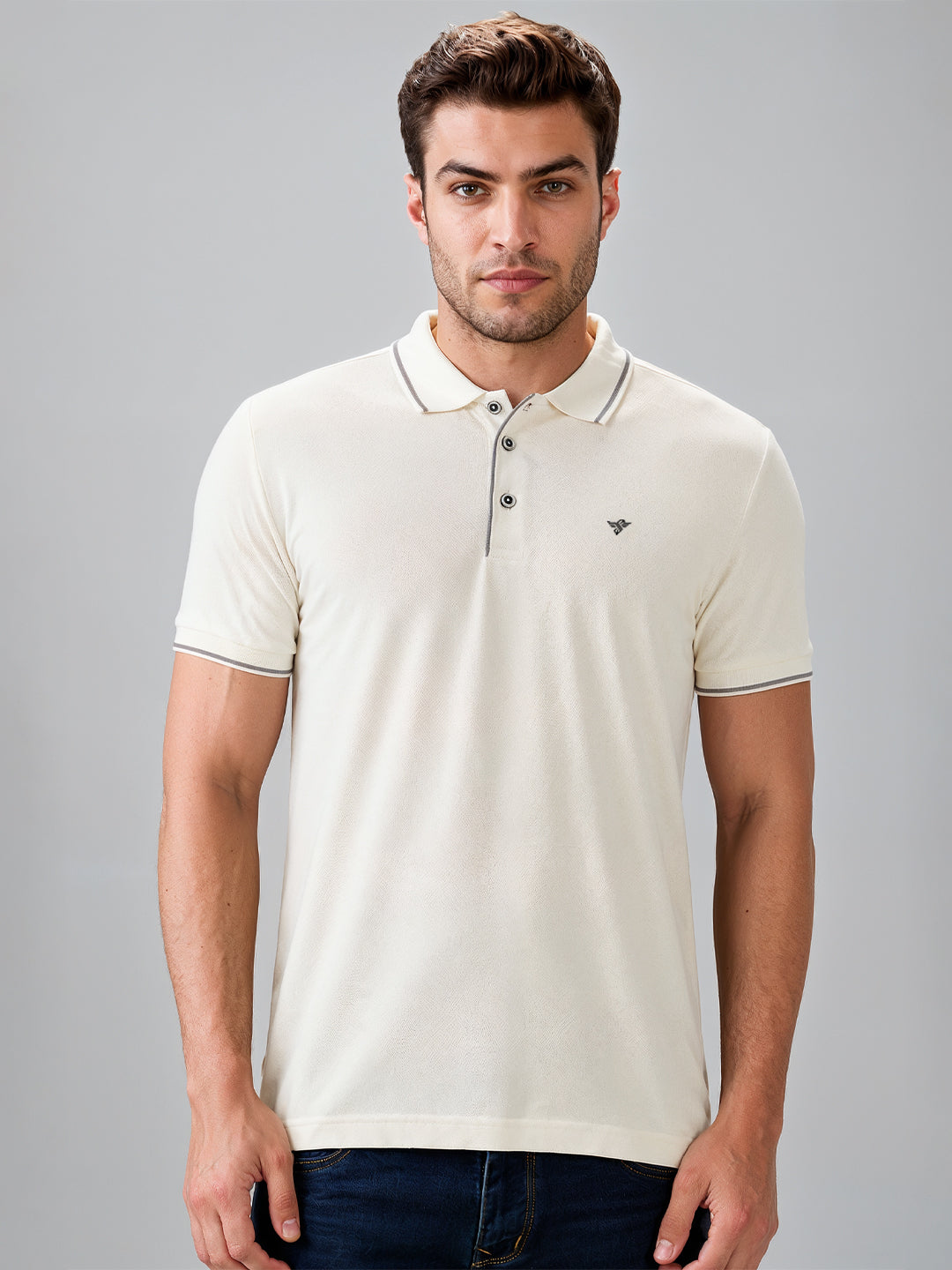 Solid Brand Logo Regular Fit Polo T-shirt
