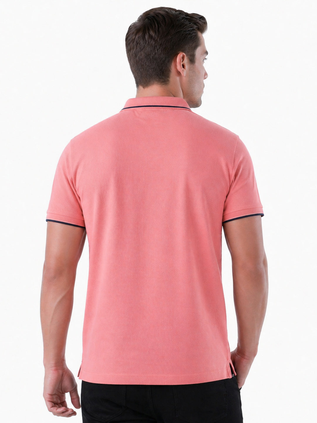Solid Regular Fit Zipper Polo T-shirt with Tipped Details
